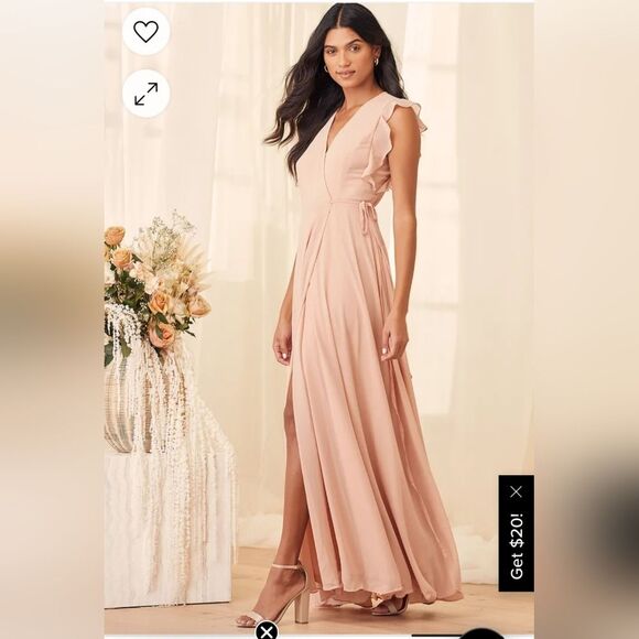 Lulus Crescendo Wrap Dress Blush Pink Maxi Flutter Sleeveless Women's Small - Picture 4 of 15